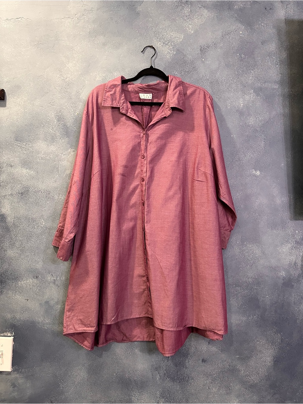 Joan Rivers Oversized Button-Down Top in Mauve Pink